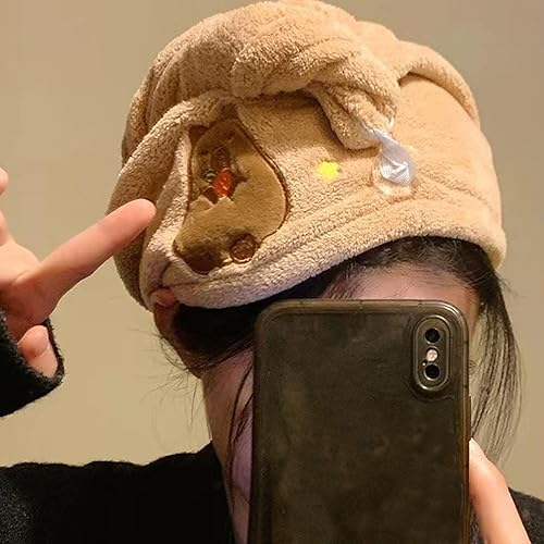 Yooghuge Accessoires de bain Capybaras Serviette à cheveux à séchage rapide en microfibre avec bouton pour cheveux mouillés - Nail Gallerys