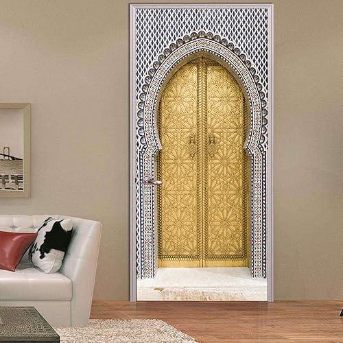 SHOMEY 2pcs Sticker Porte, Porte dorée de style marocain 77 x 200 cm Autocollant Porte Affiche 3D pour Cuisine Chambre Salle de Bain Auto-adhésif Amovible Murale Décoration - Nail Gallerys