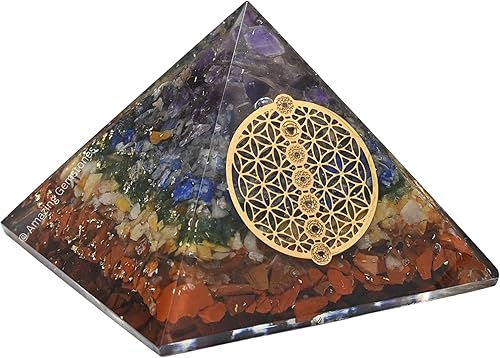 Grande pyramide d'orgone | Cristal pyramidal naturel des sept chakras | Pyramide d'orgonite arbre de vie vintage | Guérison par l'énergie positive des pyramides d'organes - Nail Gallerys