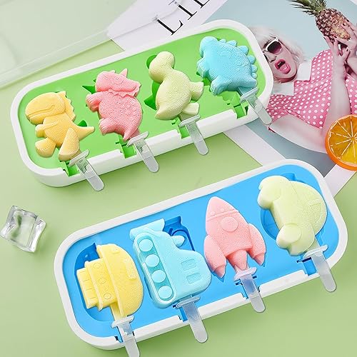 Volumoon 2 Pièces Moule à Glace, Moule Glace Silicone, Formes Véhicules Dinosaures, Moules Silicone Antiadhésifs, Moule à glace Réutilisables pour Gâteaux Sorbet Sucette Crèmes Glacées(Vert + Bleu） - Nail Gallerys