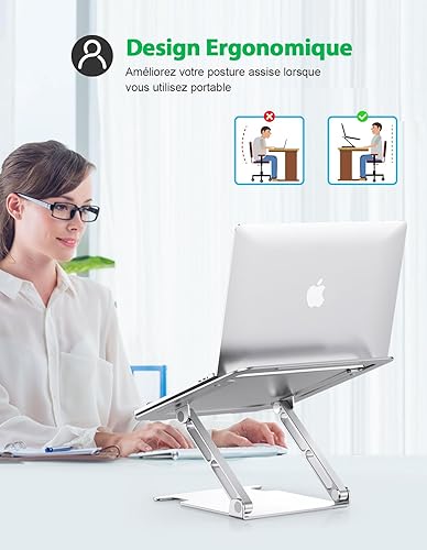 Glangeh Support Ordinateur Portable Aluminium, Refroidissement Support PC Portable Ventilé avec Double Axe Rotation Réglables Pliable Ergonomique, Support de Livres, Compatible avec MacBook (10'-16') - Nail Gallerys