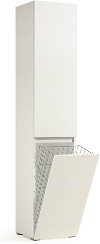 Dmora - Agapanto Armoire Polyvalente 2 Portes, buanderie 2 Portes, Colonne de Salle de Bain avec Panier à Linge, 100% Made in Italy, 45x37h195 cm, Blanc - Nail Gallerys