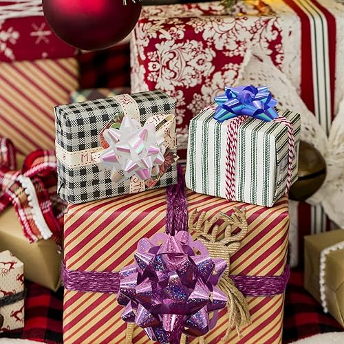CCUCKY 17pcs Nœuds Cadeaux Colorés avec 1 Rouleau de Rubans, Nœuds Cadeaux Auto-adhésif pour Emballage Cadeau, Mariage, Noël, Décoration d'anniversaire - Nail Gallerys