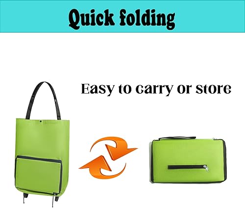 Chariot de courses avec roulettes, chariot de courses pliable, panier de supermarché, sac de courses réutilisable (vert) - Nail Gallerys