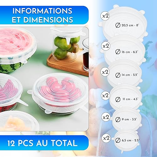 Couvercle silicone alimentaire 12 pieces differentes tailles extensible reutilisable lavable au lave-vaisselle couvercle boite de conserve transparents - Nail Gallerys