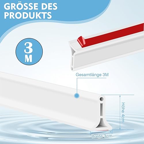 SPOKKI Barre de seuil de douche autocollante 3M - Protection flexible contre les projections d'eau - Hauteur : 4 cm - Pour seuil de douche - Nail Gallerys