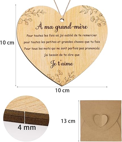 COLOFALLA Cadeau Mamie en Bois Cadeau Grand-Mère avec Enveloppe Accessoire Décoration Pendentif Carte Plaque en Bois pour Anniversaire Noël Fête des Grand-Mères - Nail Gallerys