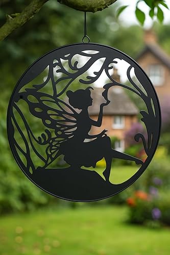 PMS Sanctuary Miroir de jardin féérique – 30 cm Miroir mural d'extérieur rond avec motif silhouette – Fonction décorative résistante aux intempéries pour jardin ou terrasse - Nail Gallerys