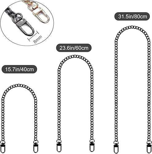 Chaîne de Remplacement, Chaîne Sac à Main, 9* Pièces Sangle de Chaîne en Métal, 40/60/80 cm Chaîne de Sac à Main Sangle pour Sac de Porte Feuille Bricolage Sac Bandoulière (Or + Argent + Noir) - Nail Gallerys