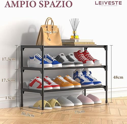 LEIVESTE Meuble à chaussures à 3 étagères en métal, porte-chaussures empilables pour 12 paires de chaussures, organisateur d'entrée, couloir, chambre à coucher - Nail Gallerys