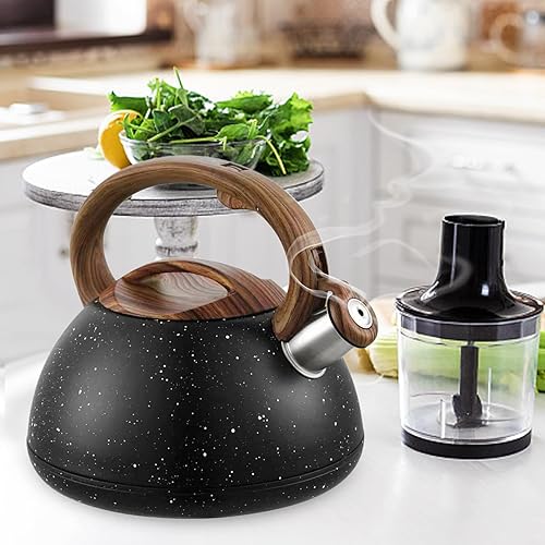 AYKHDS Bouilloire à sifflet en acier inoxydable avec poignée en bois, bouilloire sifflante de 3 L pour cuisinière électrique, cuisinière en céramique, cuisinière (marron clair) - Nail Gallerys