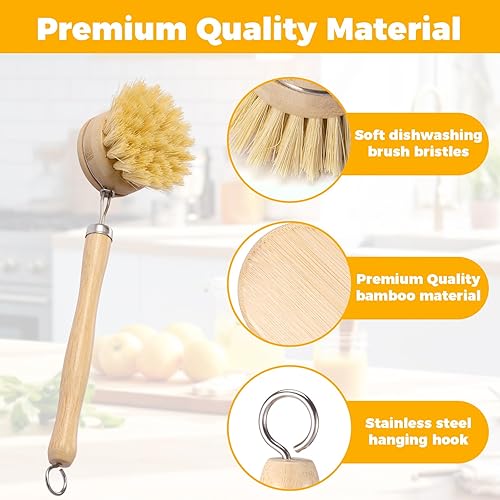 Harupink Lot de 5 brosses à vaisselle en bambou avec poils naturels durables - Brosse à vaisselle multi-usages - Brosse de cuisine pour vaisselle, casseroles, poêles, éviers de cuisine - Nail Gallerys