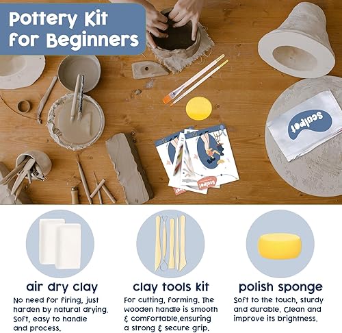 Kit d'argile sèche à l'air libre, kit de poterie pour débutants, kit comprenant de l'argile sèche à l'air libre pour adultes, de la peinture, du vernis, des pinceaux, une éponge, des outils de - Nail Gallerys
