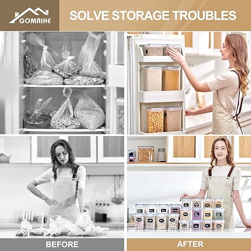 GoMaihe Boite de Rangement Cuisine Lot de 25, Bocaux Hermetiques Alimentaires en Plastique Scellée avec Couvercle, Pour Stocker les Cereales, Pâtes, Farine, Nourriture pour Animaux de Compagnie - Nail Gallerys