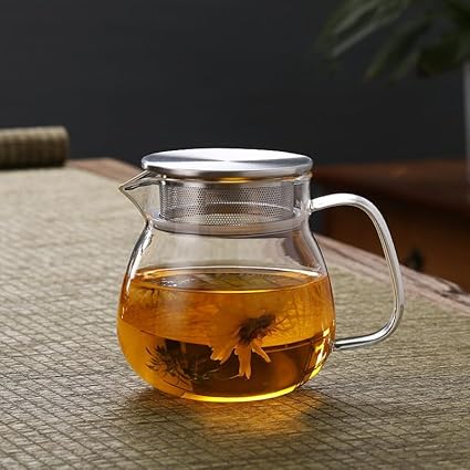 AddAcsaCi Théière ronde en verre de qualité supérieure, 500 ml, en acier inoxydable (ronde de 500 ml) - Nail Gallerys