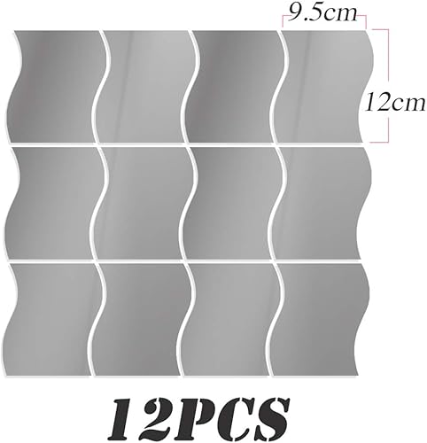 VINFUTUR 12pcs Miroir Autocollant Mural Argenté Miroir Murale adhesif Forme en Vagues DIY Decal Miroir de Style pour Décoration Bureau Maison Chambre - 12 * 9.5cm - Nail Gallerys