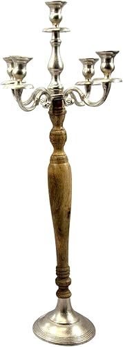 Chandelier à 5 Branches Candélabre en Bois et métal Brun/argenté Hauteur 80 cm - Nail Gallerys