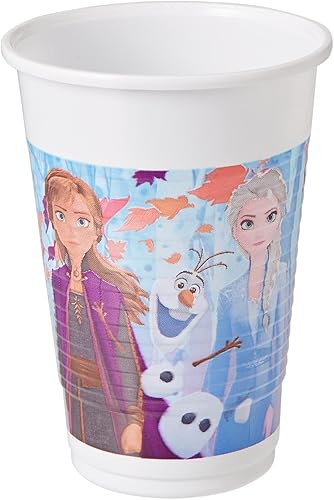 Procos 93551 Lot de 8 gobelets de fête La Reine des Neiges 2, capacité 200 ml, en plastique, vaisselle de fête, anniversaire, fête à thème, bleu - Nail Gallerys