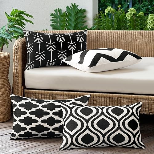 JOTOM Exterieur Housse Coussin Lot de 4 Impermeable Géométrique Coussins Canape Decoratif Taie Oreiller pour Jardin Balcon Salon Maison Taie d'oreiller 45x45 cm (Jaune) - Nail Gallerys