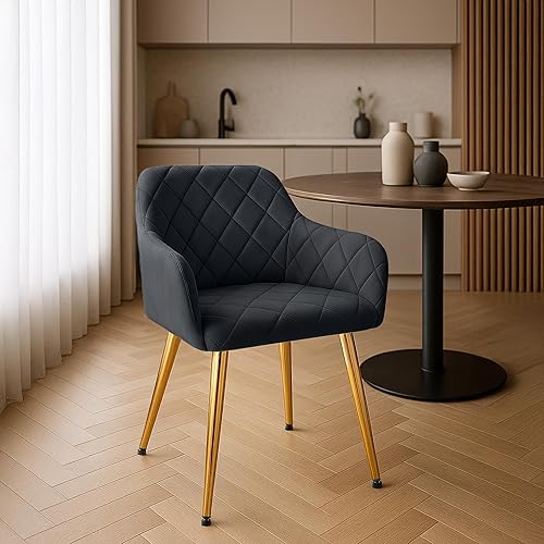 CLP Lot de 2 chaises de Salle à Manger Monett I Chaises rembourrées avec revêtement en Velours, Couleur:Bleu foncé, Matériel du Cadre:métal Or - Nail Gallerys