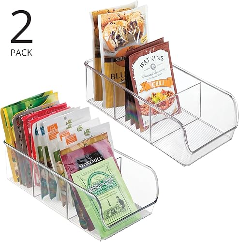 mDesign rangement de cuisine – boite de rangement pour soupes en sachet, épices, etc. – porte-épices en plastique avec 3 compartiments pour l'armoire et le plan de travail – lot de 2 – transparent - Nail Gallerys