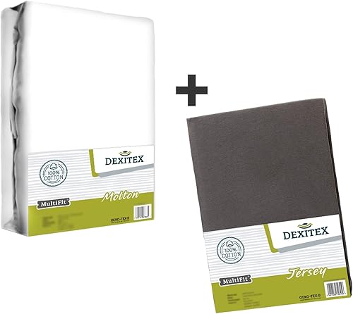 Dexitex - Draps pour Camping Car 2 pièces - 1 Drap Housse + 1 Protège Matelas - pour Camping Car Matelas - Oeko-Tex - 100% Coton - Angle Gauche - Grise - (135-160cmx190-210cm) - Nail Gallerys