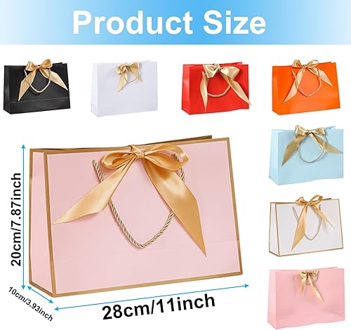 Cresbel Lot de 8 Grands Sacs Cadeaux en Papier avec Ruban et Anse pour Anniversaire, Mariage, Festival, Noël - 28 x 20 x 10 cm - Nail Gallerys