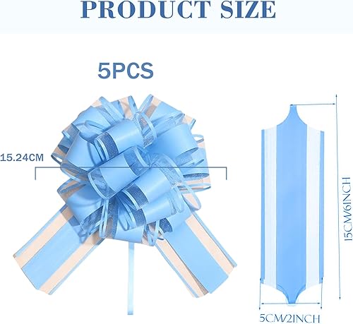 Lilbitty Lot de 5 nœuds pour cadeau - Grand nœud - Grand nœud - Pour décoration de voiture - Pour mariage, fête - Bleu clair - Nail Gallerys