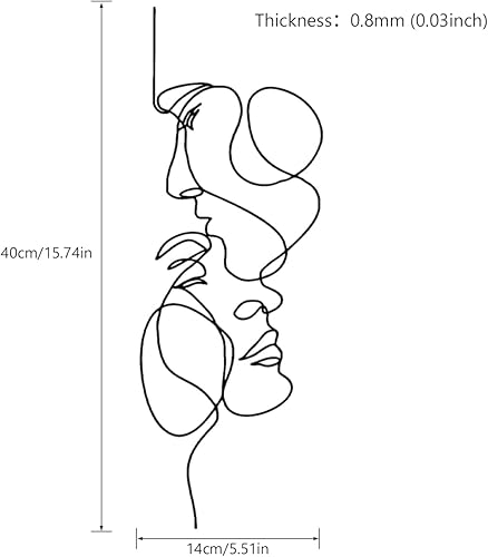 Art mural en métal, 40 x 14 cm, minimaliste avec ligne faciale, décoration murale abstraite en fer, sculpture murale moderne à suspendre pour salon, chambre à coucher, salle de bain, bureau - Nail Gallerys