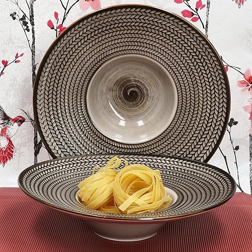 Mäser Prospero Lot de 6 assiettes à pâtes I Ø 26 cm, 180 ml I Assiettes en porcelaine marron avec relief pour 6 personnes I Assiettes creuses pour soupe, salade, etc. I Assiette à pâtes avec large - Nail Gallerys