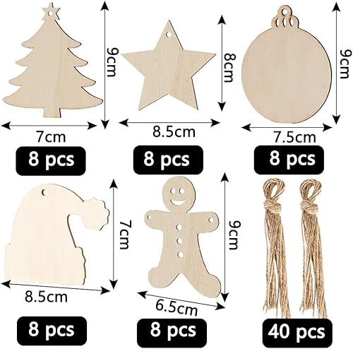 40 Pièces Pendentifs Décoration Bois,Bricolage de Noel,Pendentif Bois pour Sapin de Noel,Bois Arbre de Noël Ornements,Ornements de Noël en Bois,Boules de Noël Rondes en Bois (E) - Nail Gallerys