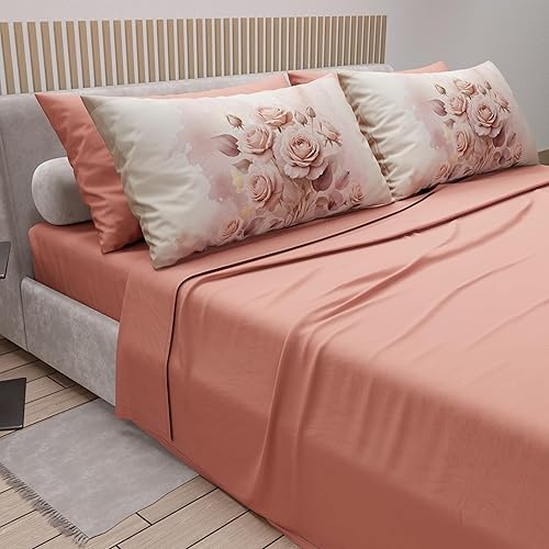 PETTI Artigiani Italiani - Parure de Draps en Coton pour Lit Double avec Taies d’Oreiller et Drap Housse 160x200, Motif Floral 108 Indigo, 100% Fabriqué en Italie - Nail Gallerys