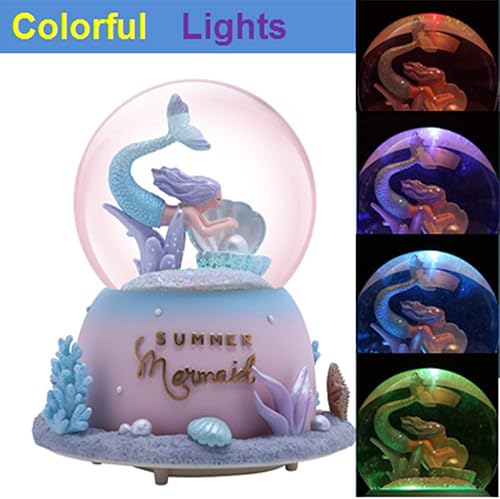 Boîte à Musique Boule de Neige sirène avec Perles colorées, Coquillages, Corail pour la décoration intérieure Cadeau d'anniversaire de Noël - Nail Gallerys