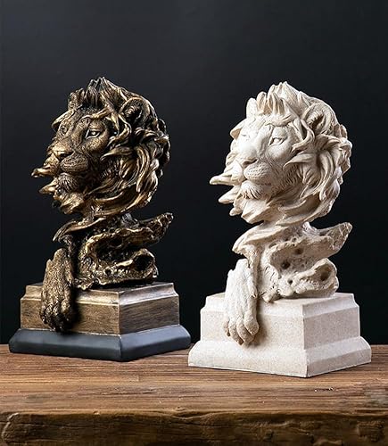 JXCBXJ Statue de tête de Lion,Statue de Lion en résine, Statue de Lion puissante pour décoration de Bureau Feng Shui pour la Maison et Le Bureau. (Couleur cuivre) - Nail Gallerys