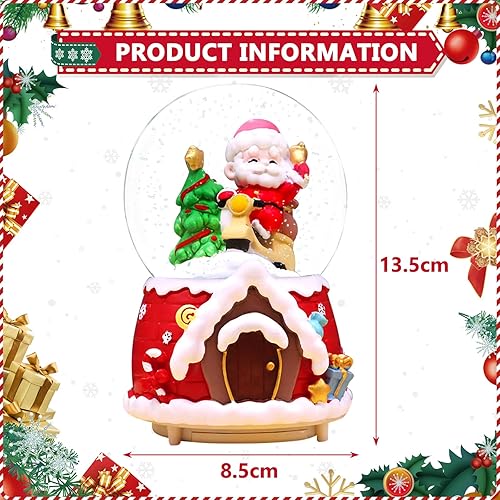 NEMMXUB Boule à Neige Père Noël - Lumières LED à Changement de Couleur, Arbre de Noël, Boîte à Musique, Boule en Cristal pour Table 13.5x8.5cm - Nail Gallerys