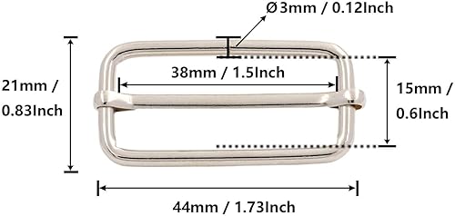 BIKICOCO 3.8 x 1.5 cm Boucles coulissantes, Boucles de réglage pour Sangle, lanière - argenté - 30 pièces - Nail Gallerys