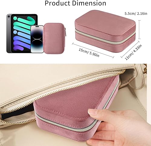 Firelex Boite a Bijoux Voyage en Velours pour Femme,Boite Bague Bijoux Organisateur Mini Coffret à Bijoux Avec Fermeture éclair pour Bagues, Boucles d'oreilles, Colliers(Rose) - Nail Gallerys
