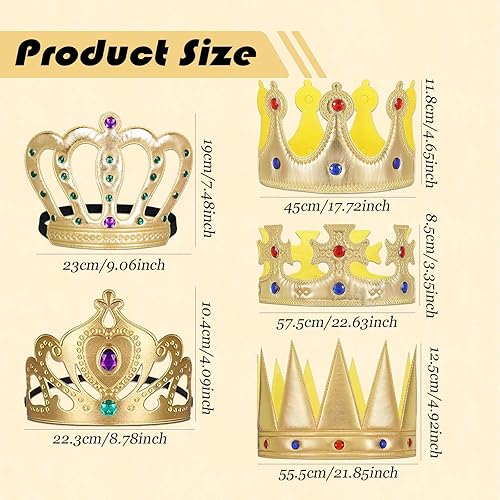 Couronne de Roi Set 5 Couronnes en Cuir Artificiel avec Strass pour Enfants et Adultes – Différentes Tailles (8.5 à 12.5 cm), Accessoire Idéal pour Fête, Costume, Photo, et Evénements Spécia - Nail Gallerys