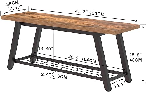 Trironsun Banc à chaussures rustique avec rangement pour chaussures design industriel entrée banc de rangement long banc pour couloir chambre à coucher - Nail Gallerys