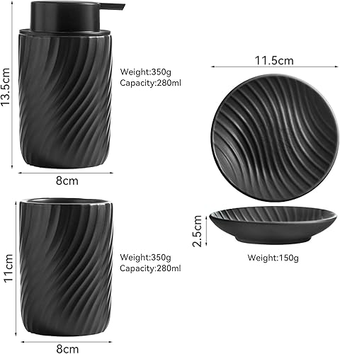 XUDREZ Ensemble d'accessoires de salle de bain en céramique, lot de 4 distributeurs de savon, distributeur de savon et porte-savon, gobelet à brosse à dents pour la maison et la salle de bain (noir, - Nail Gallerys