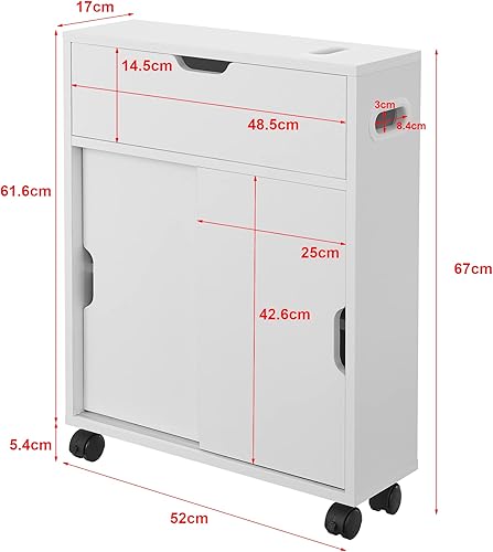 [en.casa] Meuble de Rangement de Salle de Bain sur Roulette Organisateur à Portes Coulissantes avec Fentes Panneau de Particules 67 x 52 x 17 cm Blanc - Nail Gallerys