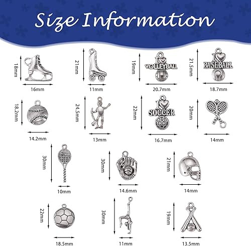 WEWAYSMILE 112 pièces 14 pendentifs à Breloques de Sport, Alliage Sports Charms, Charmes Tibétains Sportifs, pour Collier Bracelets Fabrication de Bijoux Artisanat, 18.2~30x10~20.7x2.5~5mm - Nail Gallerys
