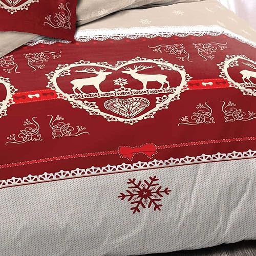 Housse de Couette avec taie Chalet Winter Rouge/Parure de lit 2 Personnes/Coton/Esprit Montagne (220_x_240_cm) - Nail Gallerys