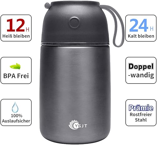 YGJT Boîte Alimentaire isotherme-500ml + 700mlBoîte à Lunch Isotherme en Acier Inoxydable |avec cuillère Pliante en Acier Inoxydable,pour Les Bureaux et Le Camping | sans BPA（Gris） - Nail Gallerys