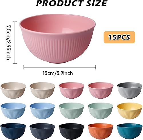 Vegena 15pcs Bol Petit Déjeuner, Bols De Céréales, Bols À Céréales Bol En Plastique Bol Plastique Reutilisable Incassable Saladier Bol À Soupe Bols En Plastique Pour Salade, Céréales, Soupe 700ml - Nail Gallerys