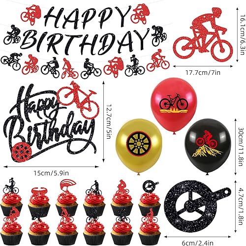 Obussgar Décorations de fête d'anniversaire pour vélos, accessoires de fête comprenant des bannières, des décorations de gâteau, des ballons - Nail Gallerys