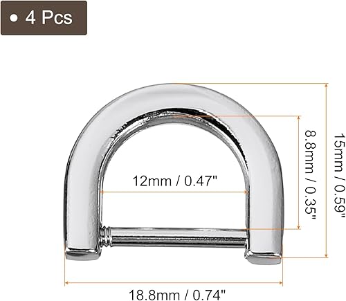 QUARKZMAN Anneaux en D à Visser, Lot de 4 Boucles en Forme de Fer à Cheval en Alliage de Zinc de 0,47 Pouce pour la Création de Sacs à Main en Cuir, Porte-Clés, Couleur Argent - Nail Gallerys