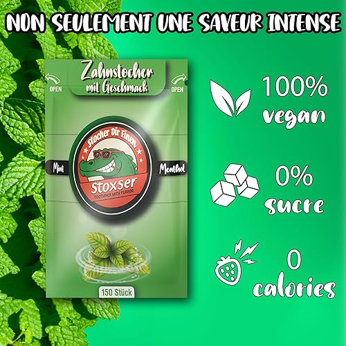Stoxser Lot de 150 cure-dents avec goût menthe/menthol - Goût révolution - Cure-dents - Sans chewing-gum - Convient pour le dentifrice, le détartrant - Fil dentaire - Sans sucre - Nail Gallerys