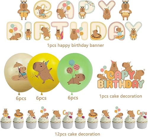 XNAUVOI Ensemble de Décorations de Fête Capybara, Ballons Cake Topper de Gâteau, pour Fournitures de Fête Anniversaire,Décoration d'Anniversaire de Dessin Animé - Nail Gallerys
