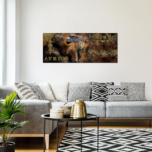 Runa Art Tableau Decoration Murale - Afrique L'Éléphant - 1 Partie - Moderne Toile Non tissée - Salon Salle Panorama - Gris Orange - 007612a - Nail Gallerys